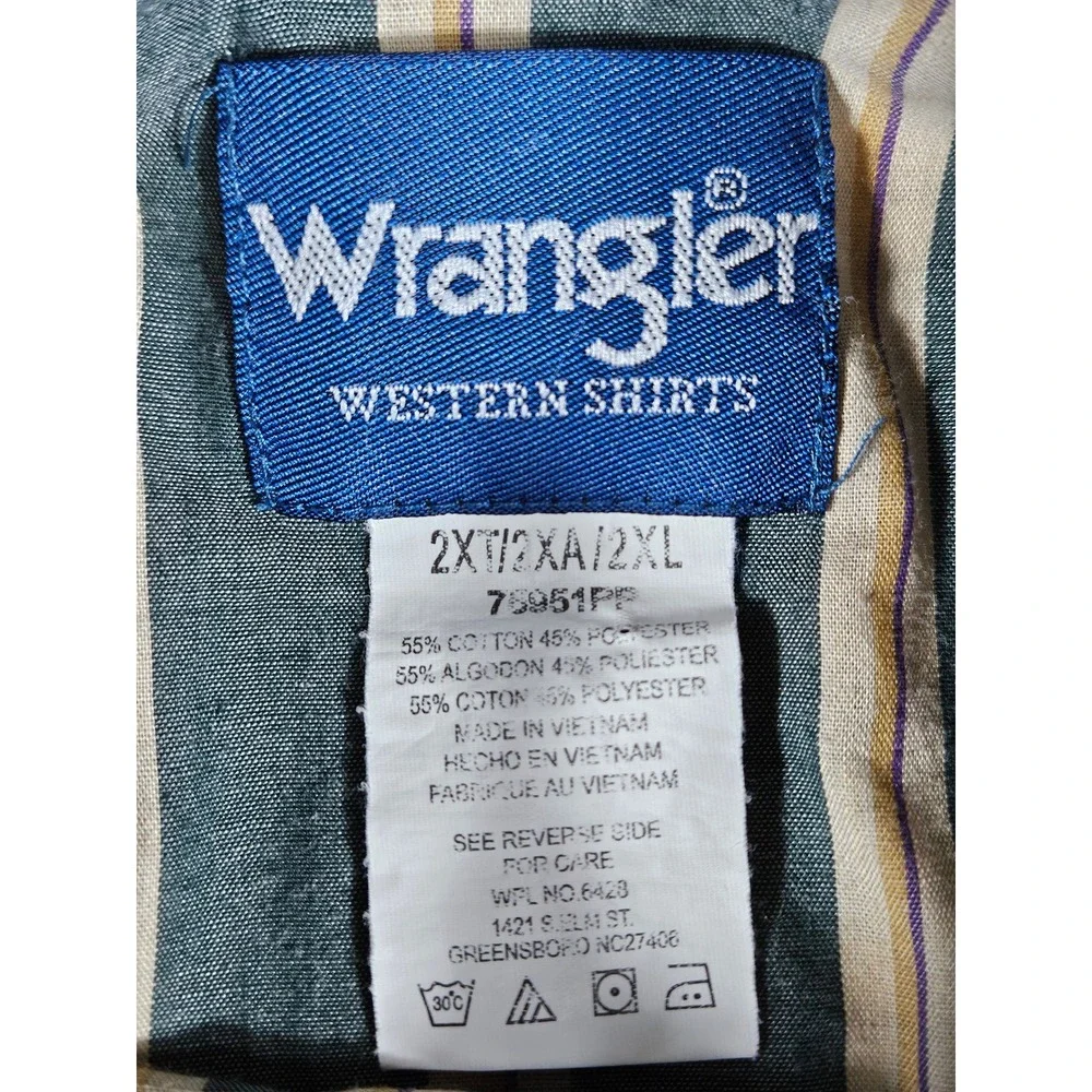 Wrangler Western Shirt Mens 2XLT Pearl Snap Teal Tan Striped Long Sleeve 75951PP